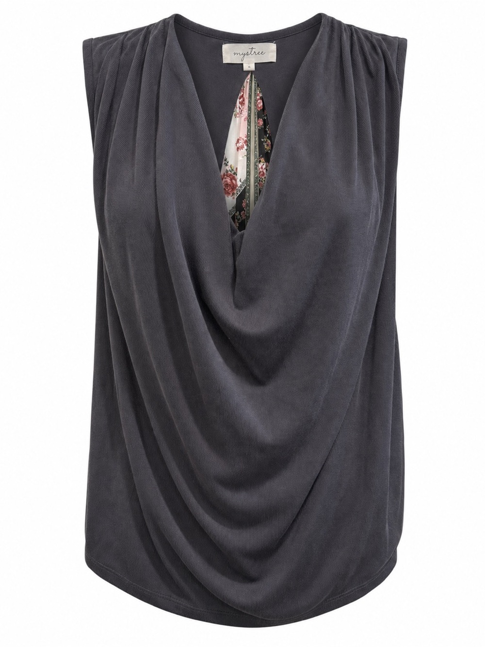 Mystree Draped Cowl Neck Sleeveless Top Medium Gray